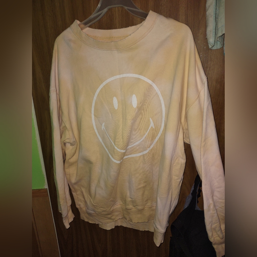 Peach Smiley Face Long Sleeve Sweatshirt